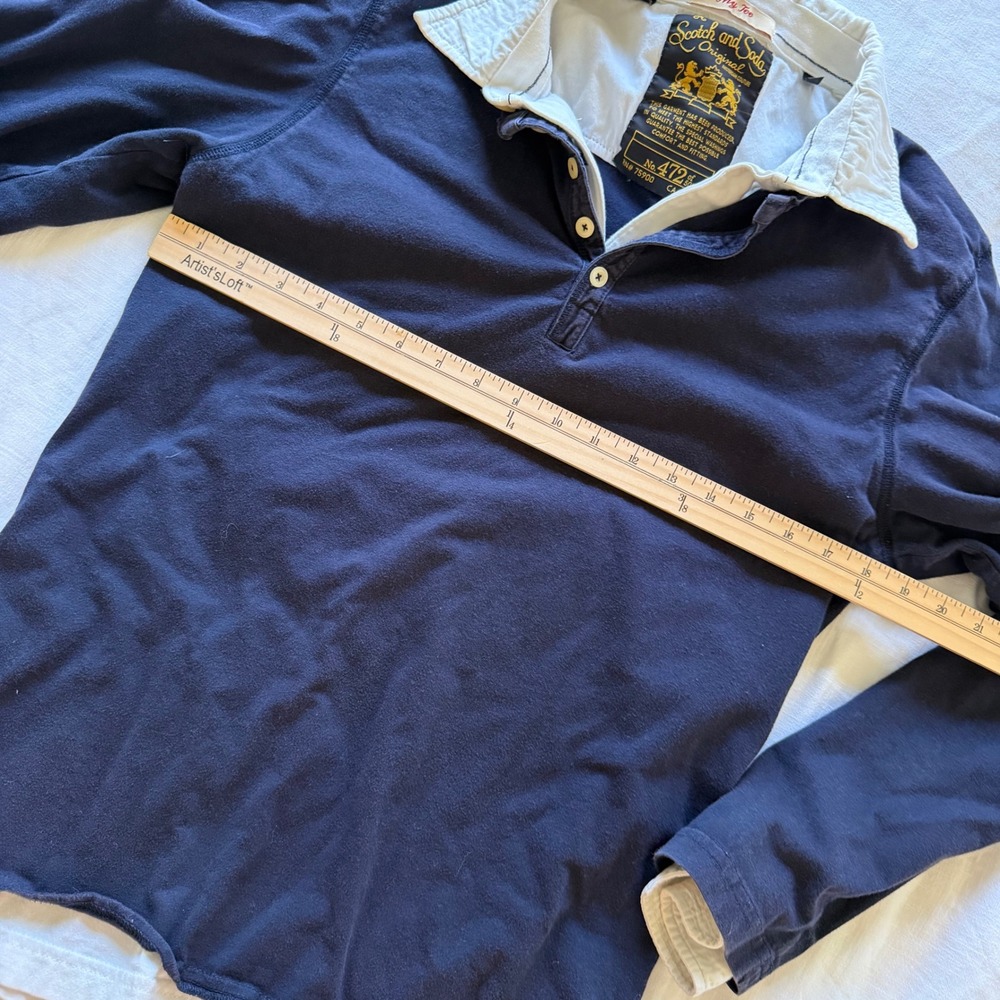 Scotch & Soda Rugby Shirt Navy Blue White Collar Long Sleeve Size L - Picture 5 of 8